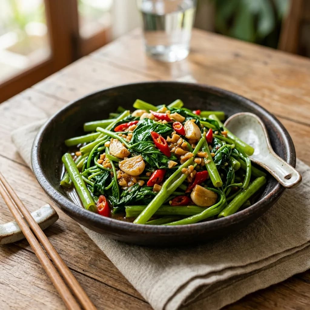 Recipe cover: Thai Stir-Fried Water Spinach With Garlic And Soybean Paste