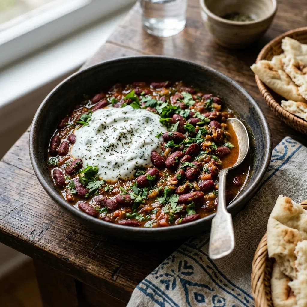 Recipe cover: Afghan Coriander And Kidney Bean Stew With Garlic Yogurt
