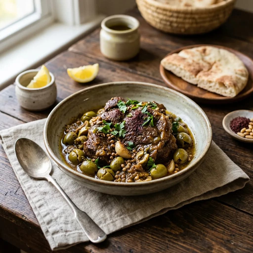 Recipe cover: Nablus Green Olive And Beef Shank Braise