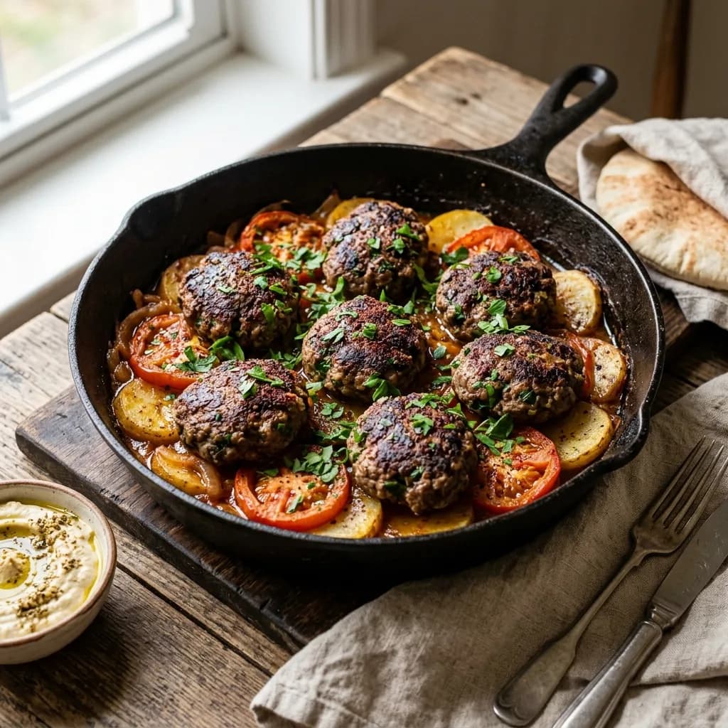 Recipe cover: Lebanese Spiced Beef Kafta Skillet With Tomatoes