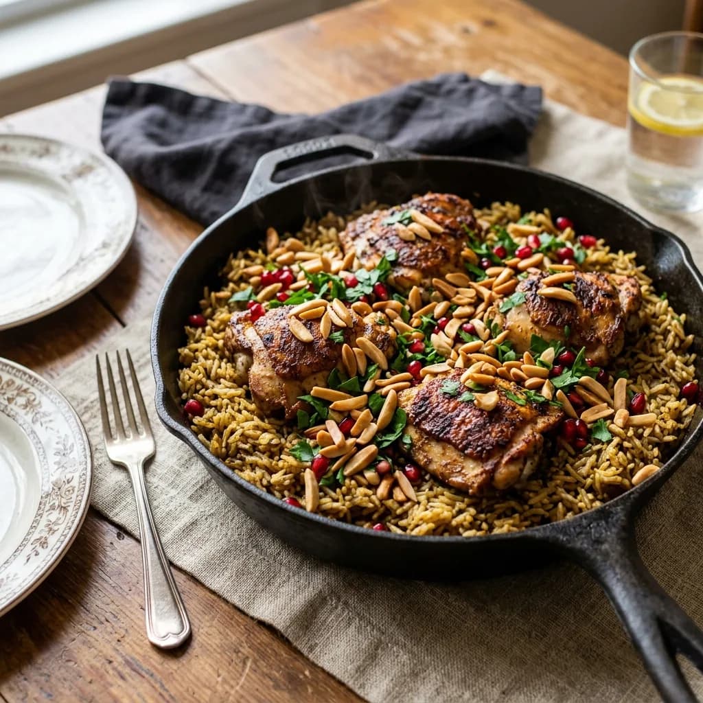 Recipe cover: Lebanese Spiced Chicken And Rice Skillet With Toasted Almonds