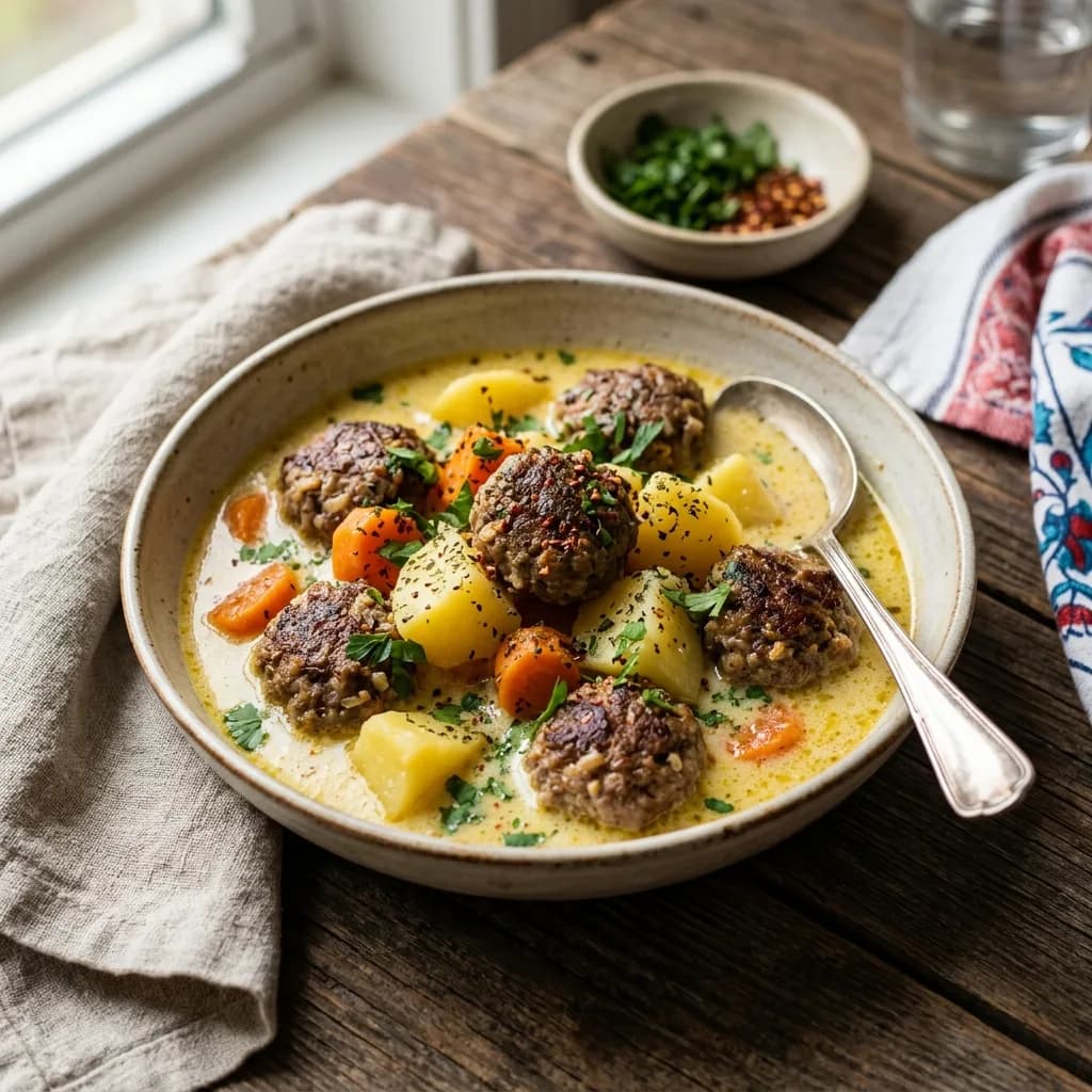 Recipe cover: Turkish Lemon Stewed Meatballs With Potatoes And Carrots
