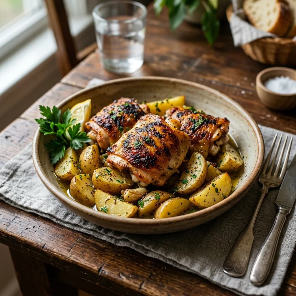 Recipe cover: Lebanese Garlic Lemon Chicken Thighs With Potatoes