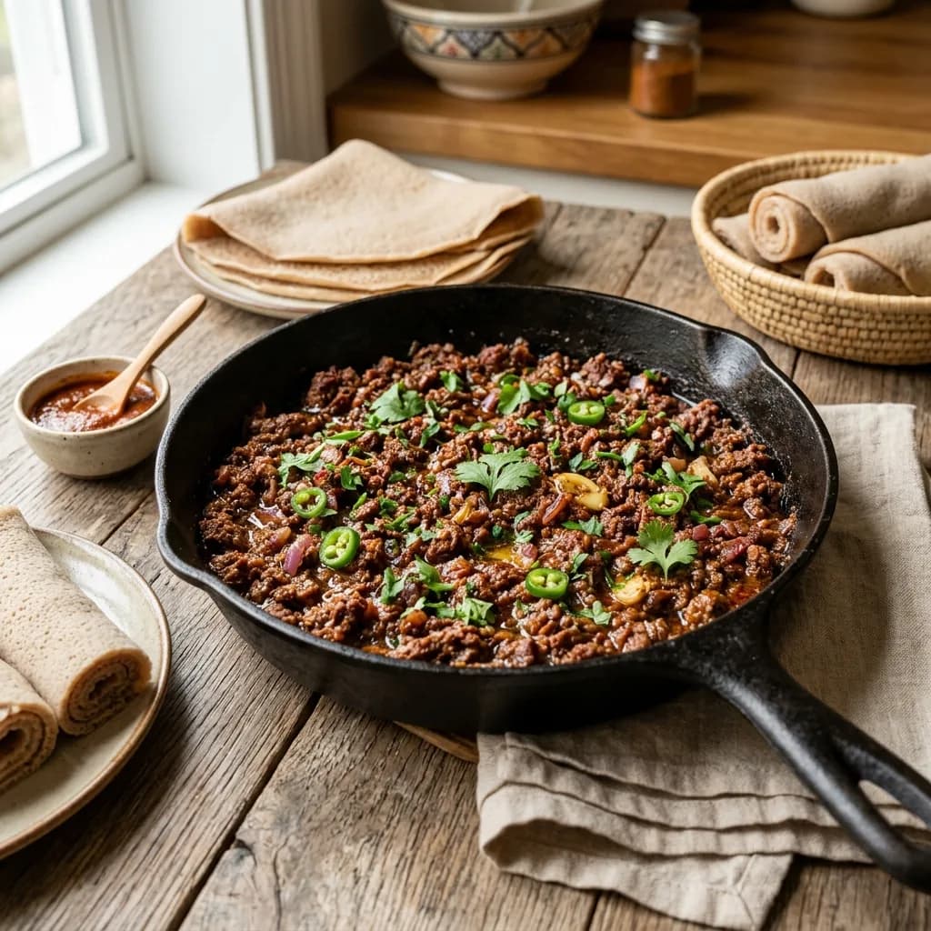 Recipe cover: Ethiopian Spiced Minced Beef And Garlic Butter Skillet
