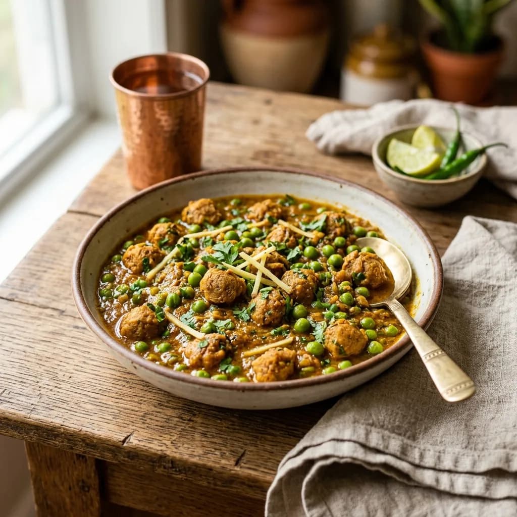 Recipe cover: Punjabi Soy Chunk And Pea Masala (Nutri Matar)
