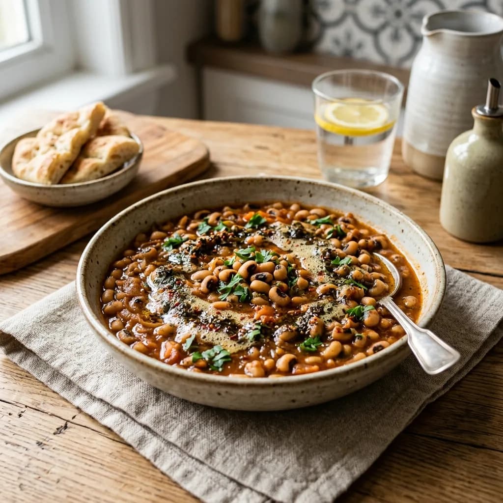 Recipe cover: Turkish Braised Black-Eyed Peas With Dried Mint Butter
