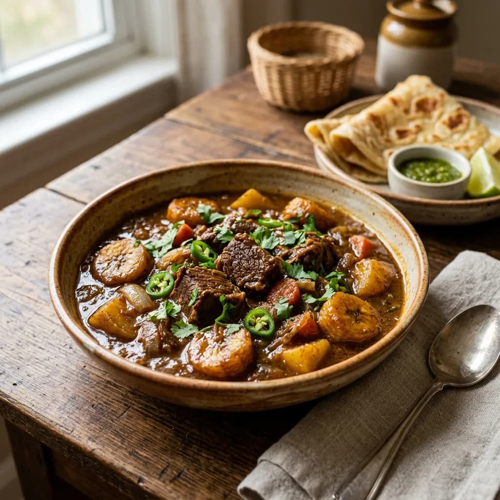 Recipe cover: Somali Xawaash Braised Beef And Plantain Stew