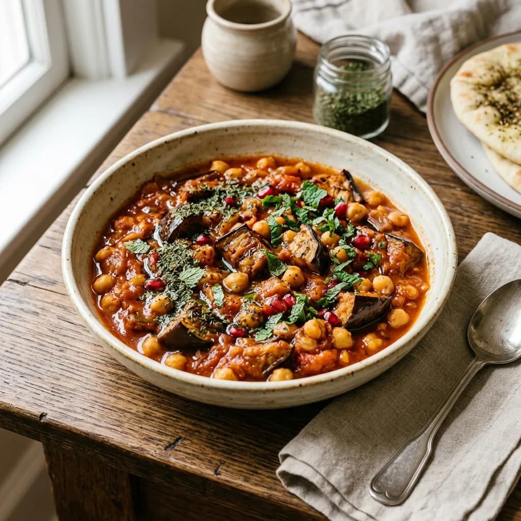 Recipe cover: Lebanese Baked Eggplant And Chickpea Stew With Dried Mint