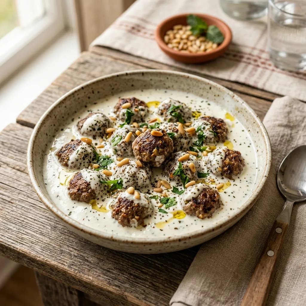 Recipe cover: Lebanese Warm Yogurt Stew With Spiced Beef Meatballs