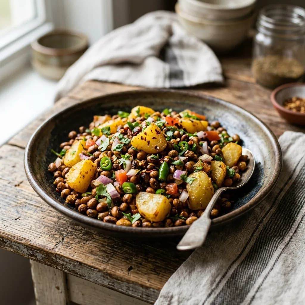 Recipe cover: Nepalese Bhatmas Sadeko And Potato Skillet