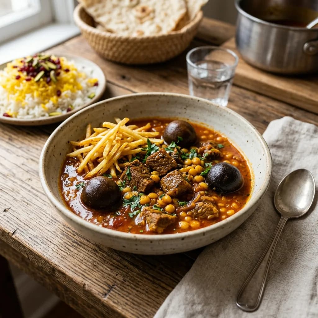 Recipe cover: Iranian Dried Lime And Yellow Split Pea Beef Stew