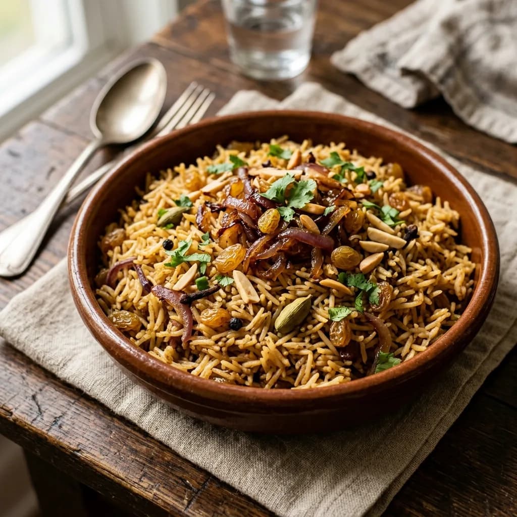 Recipe cover: Somali Cardamom Rice Pilaf With Caramelized Onions And Raisins