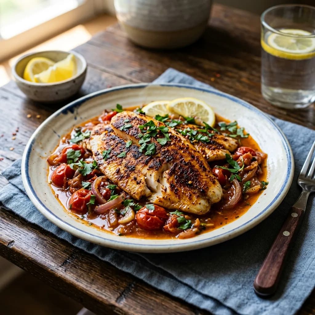 Recipe cover: Ethiopian Berbere Seared Fish Fillets With Tomato And Lemon