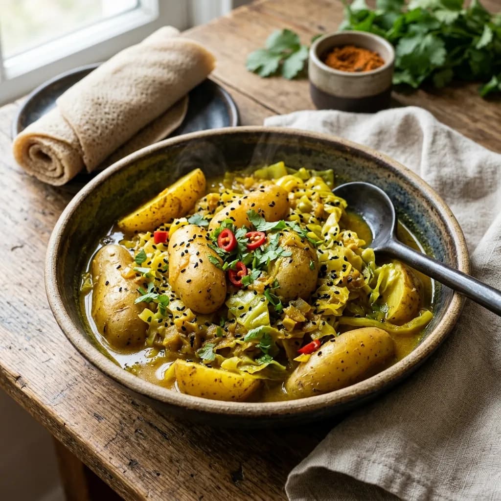 Recipe cover: Ethiopian Nigella Turmeric Cabbage And Potato Braise