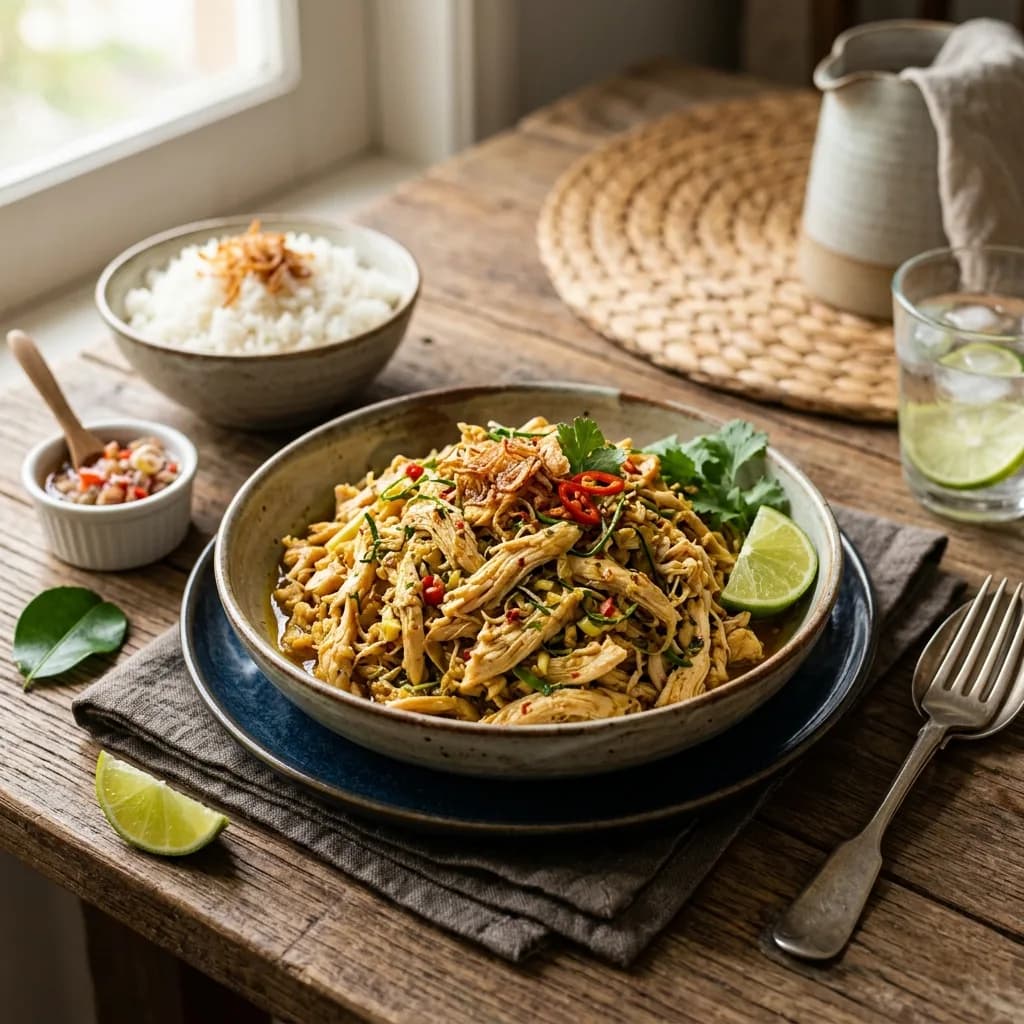 Recipe cover: Ayam Pelalah (Balinese Shredded Lemongrass Chicken)