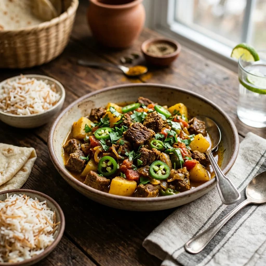 Recipe cover: Somali Spiced Beef Suqaar With Green Chiles And Potatoes