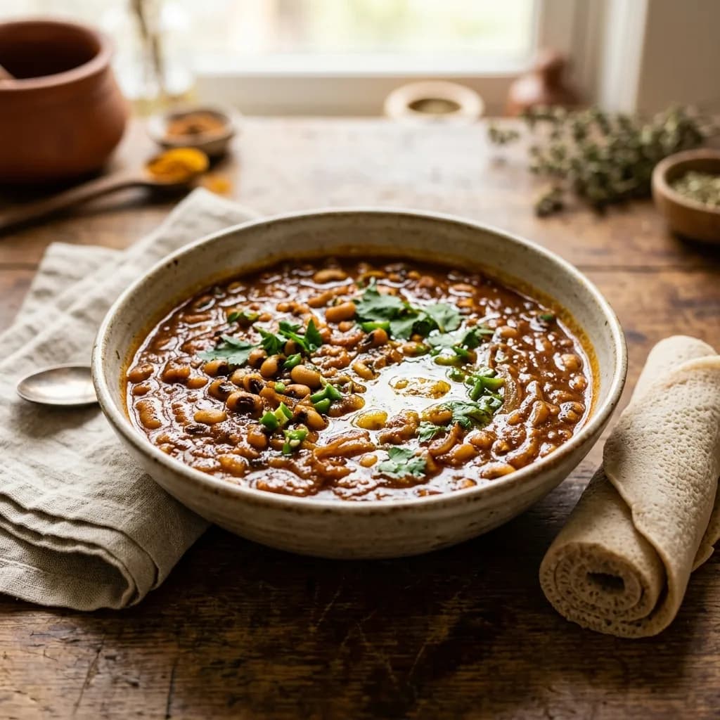 Recipe cover: Ethiopian Spiced Black-Eyed Pea Stew With Niter Kibbeh