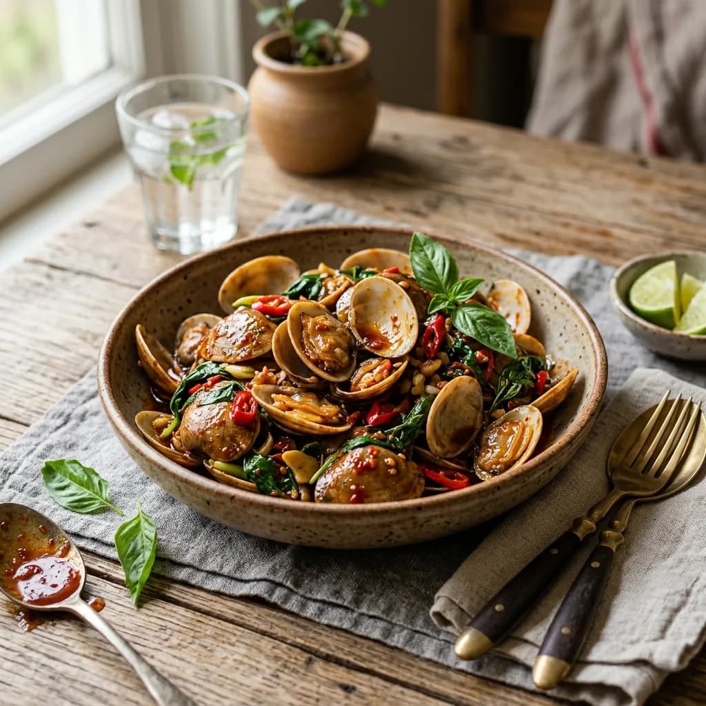Recipe cover: Thai Stir-Fried Clams With Sweet Chili Jam