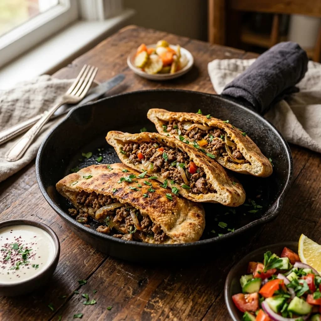 Recipe cover: Egyptian Hawawshi Spiced Beef Pita Skillet