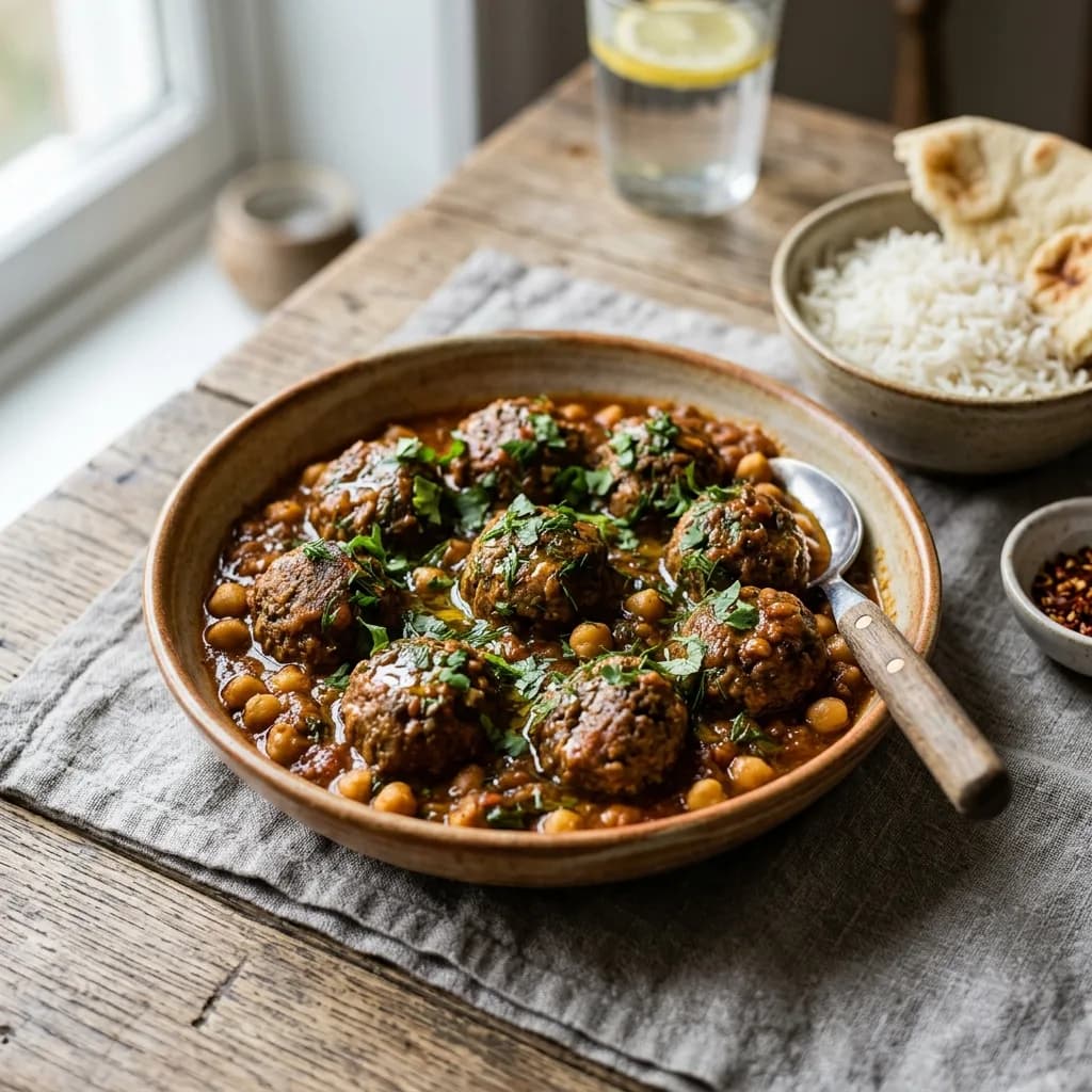 Recipe cover: Afghan Braised Spiced Beef Meatballs In Garlic Tomato Sauce