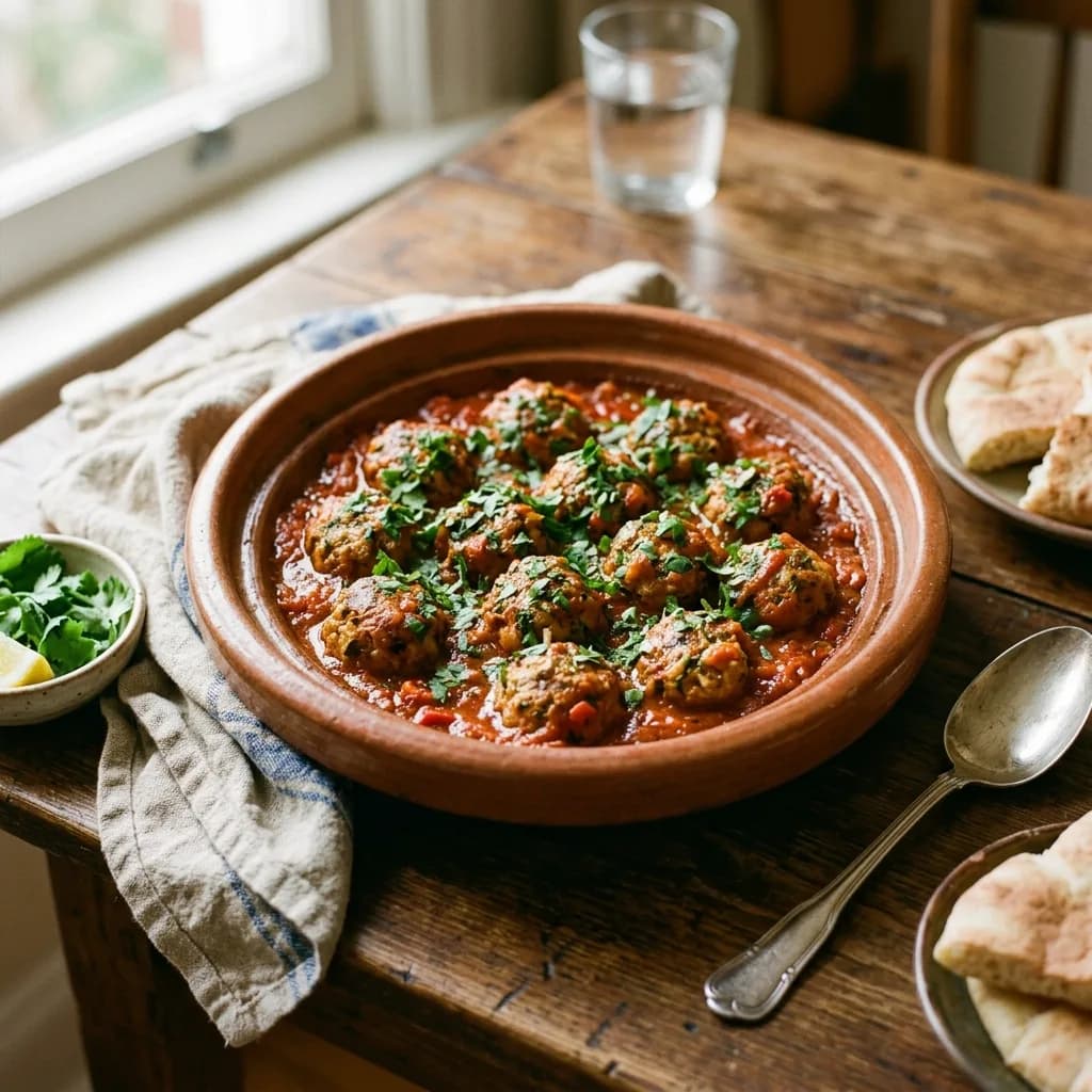 Recipe cover: Moroccan Chermoula Sardine Meatballs In Spicy Tomato Sauce