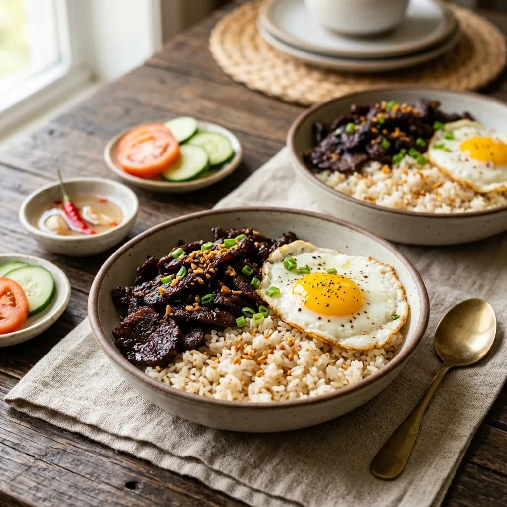 Recipe cover: Filipino Garlic Beef Tapa Bowls