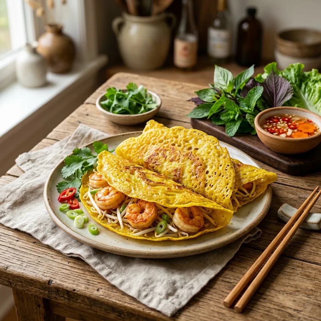 Recipe cover: Vietnamese Crispy Coconut Rice Crepes With Shrimp