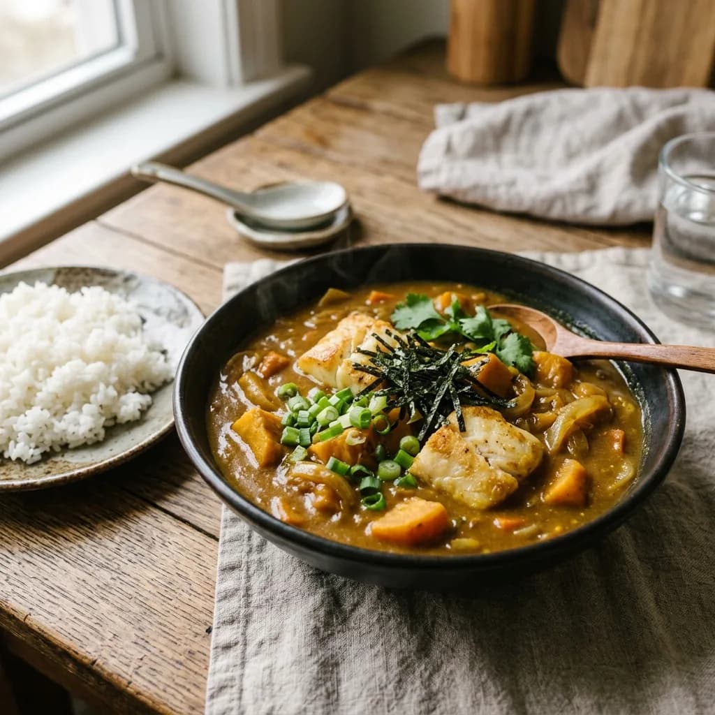 Recipe cover: Golden Sweet Potato Halibut Curry