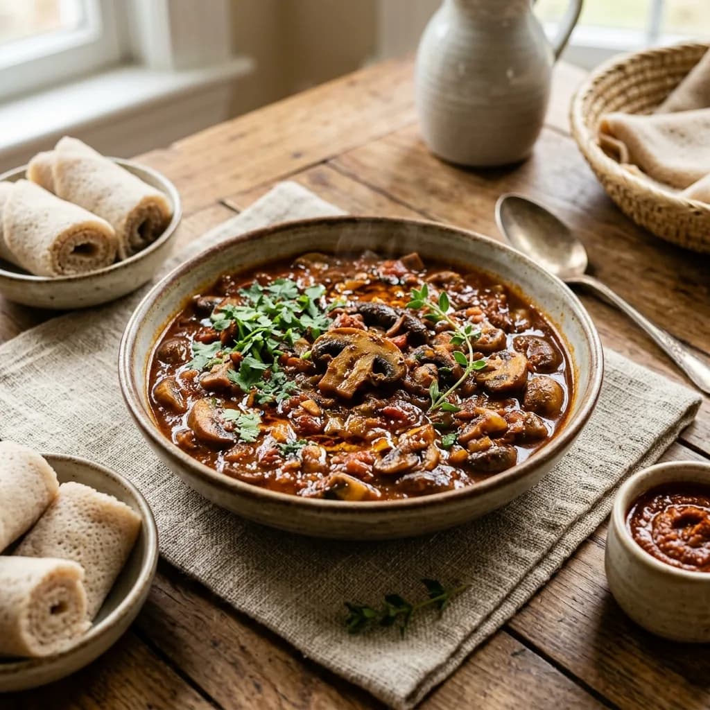 Recipe cover: Ethiopian Berbere Mushroom And Tomato Stew