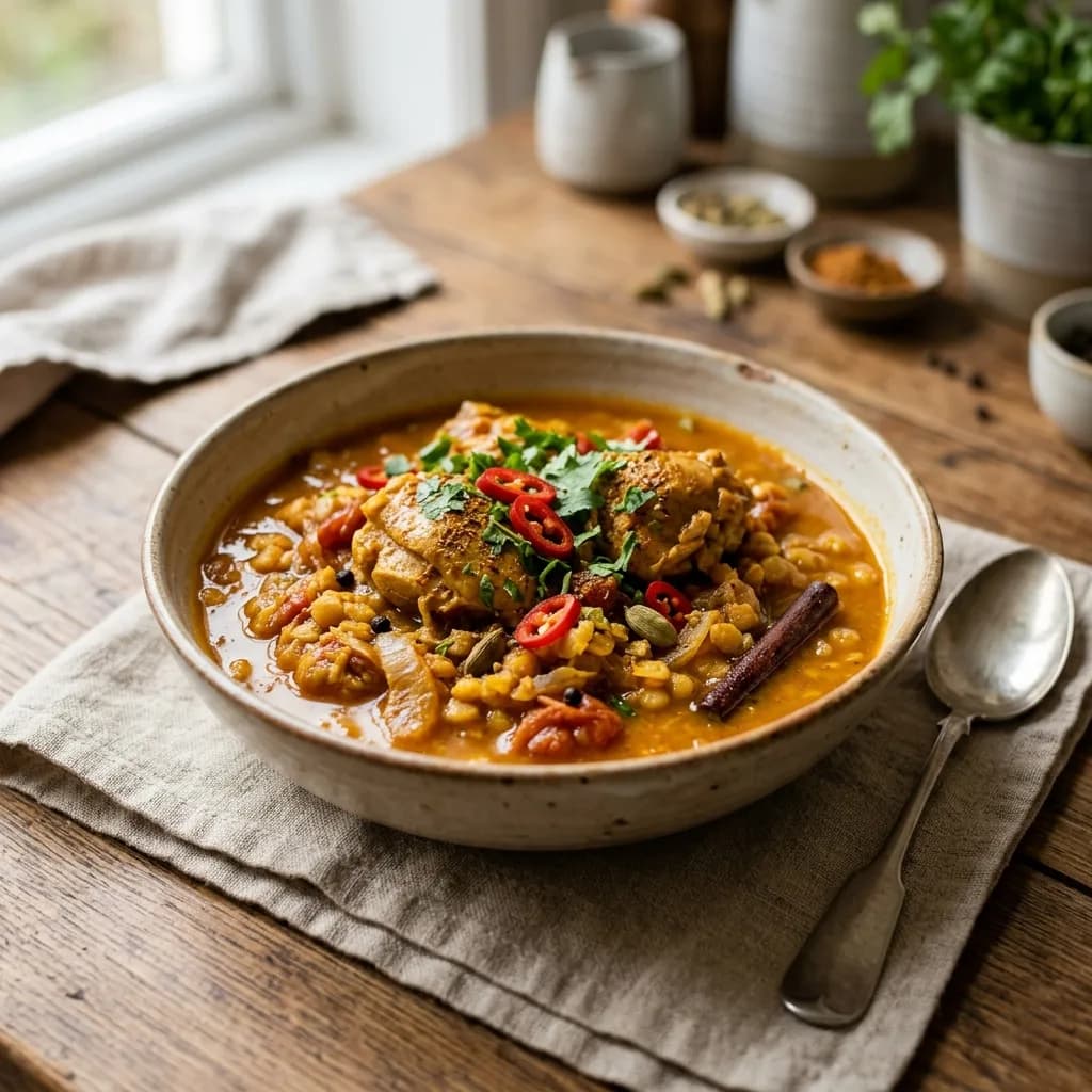 Recipe cover: Somali Spiced Chicken And Yellow Split Pea Maraq