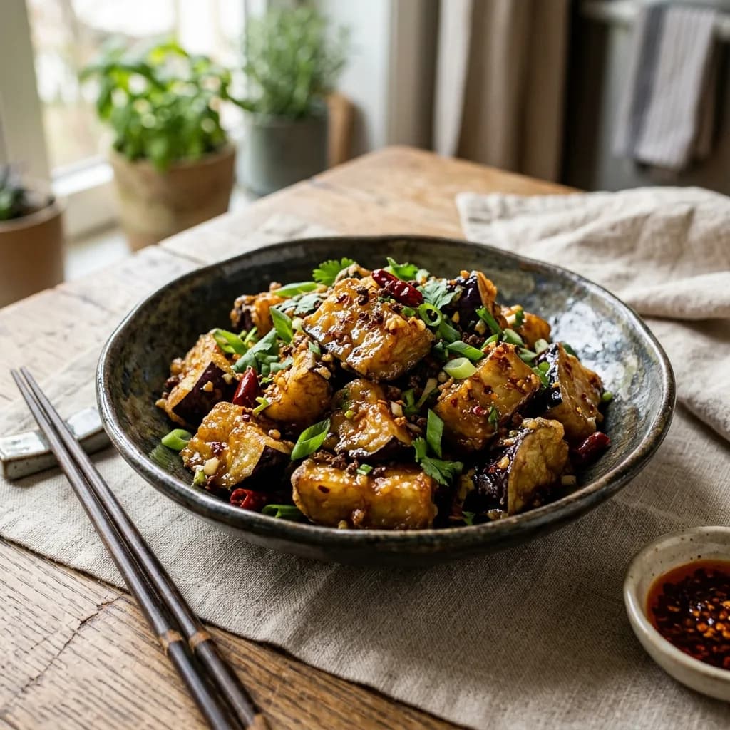 Recipe cover: Crispy Garlic-Glazed Eggplant With Sichuan Peppercorns