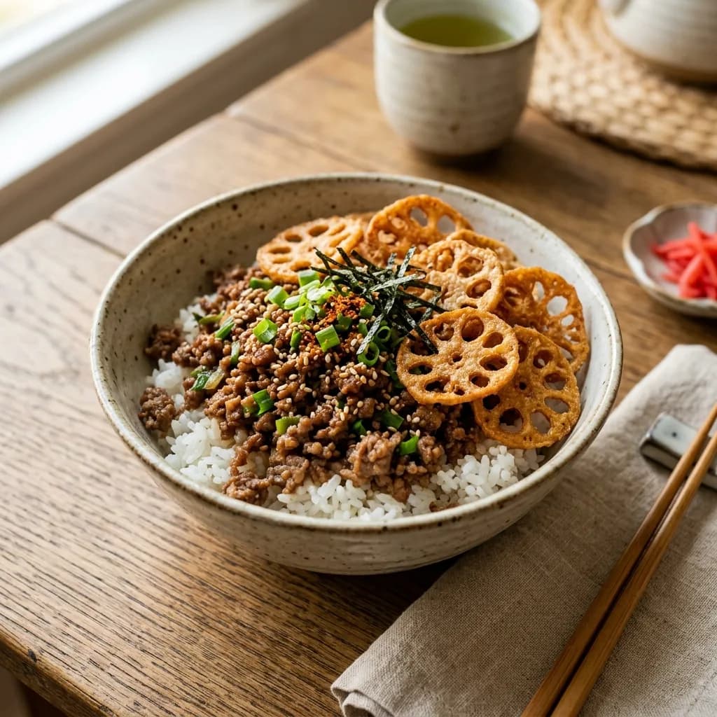Recipe cover: Crispy Lotus Root Beef Soboro