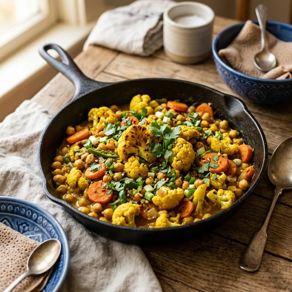 Recipe cover: Ethiopian Turmeric Roasted Cauliflower And Chickpea Stir-Fry