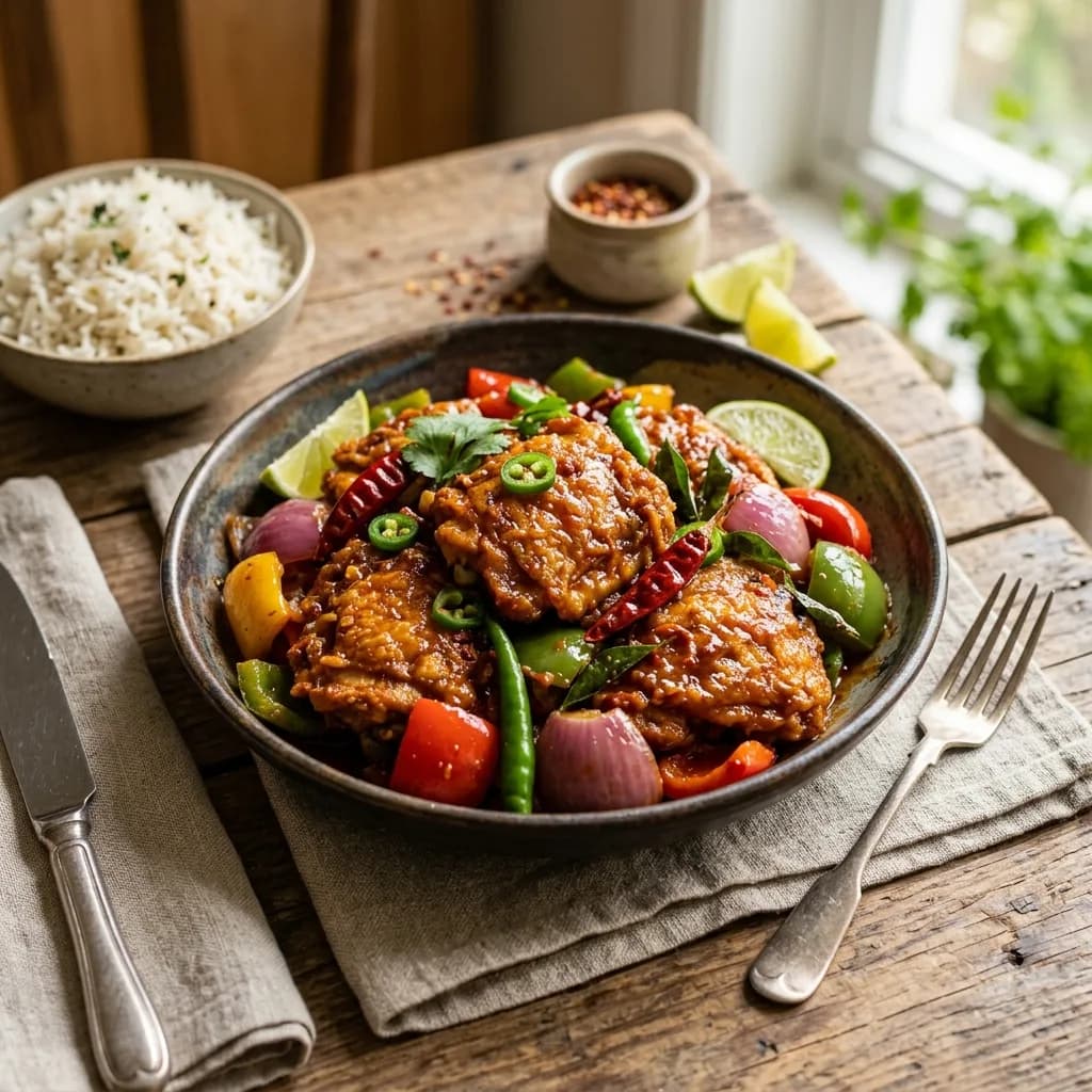 Recipe cover: Sri Lankan Devilled Chili Chicken Thighs