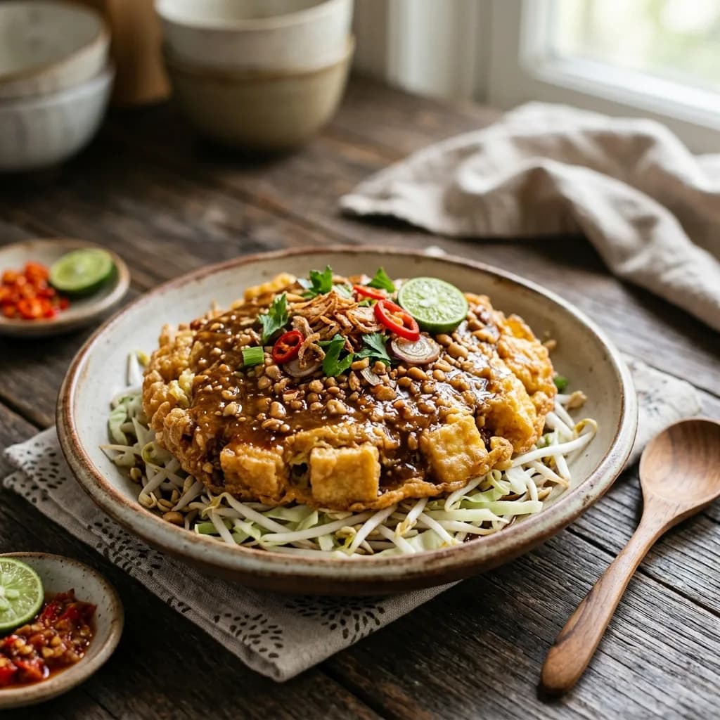 Recipe cover: Tahu Telur Surabaya (Indonesian Crispy Egg Tofu Omelette)