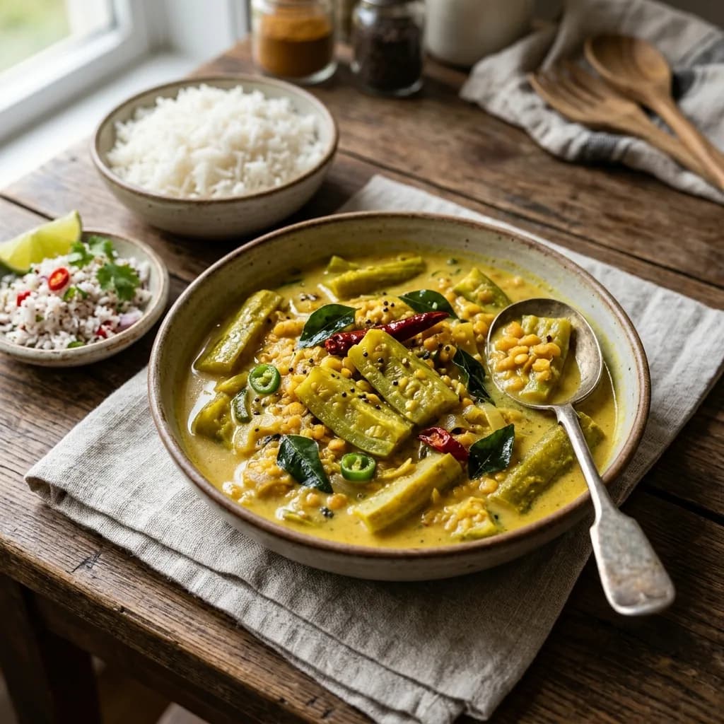 Recipe cover: Sri Lankan Coconut Braised Snake Gourd And Red Lentils