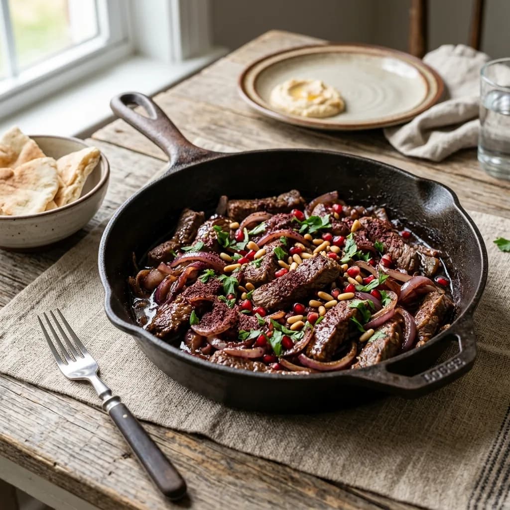 Recipe cover: Lebanese Sumac Beef Skillet With Pomegranate Molasses