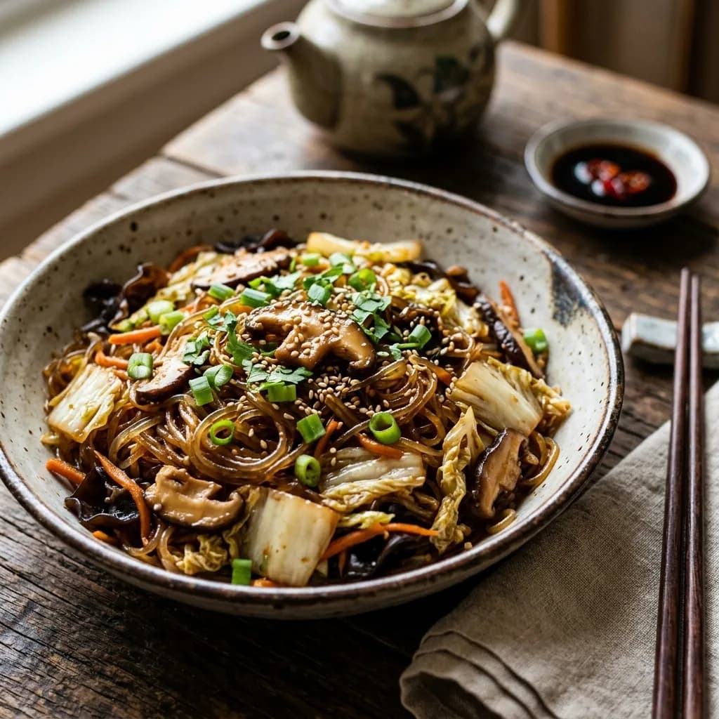 Recipe cover: Northern Chinese Cabbage And Mushroom Glass Noodle Toss