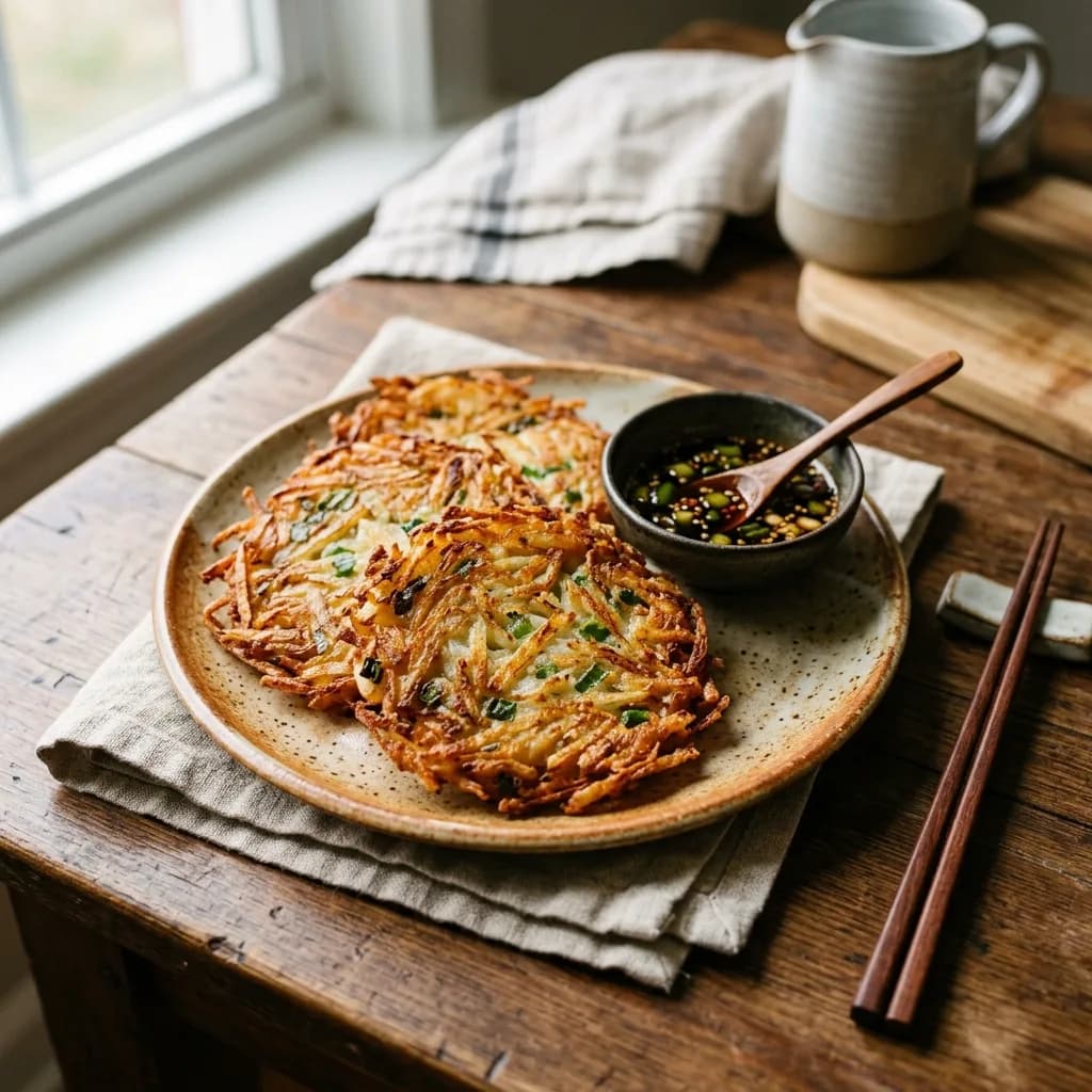 Recipe cover: Crispy Korean Shredded Potato Scallion Pancakes