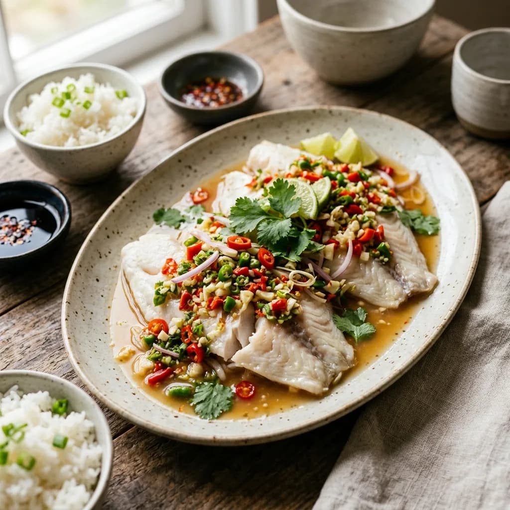 Recipe cover: Thai Steamed Lime And Garlic Fish Fillets