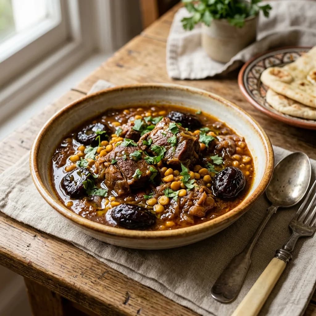 Recipe cover: Afghan Spiced Lamb Stew With Yellow Split Peas And Prunes