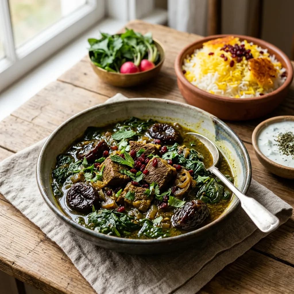 Recipe cover: Iranian Saffron Spinach And Prune Beef Stew