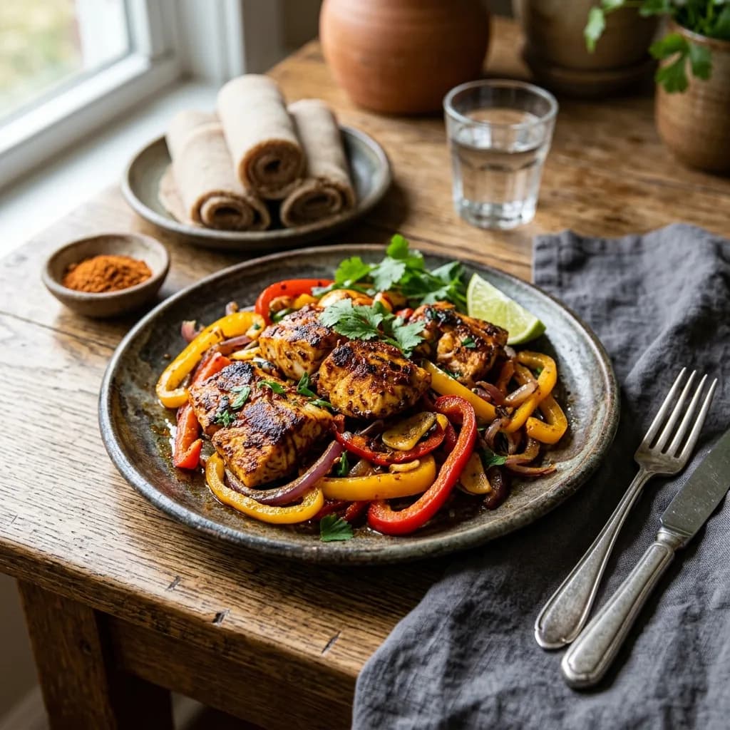 Recipe cover: Ethiopian Mitmita Spiced Fish Tibs With Sweet Peppers