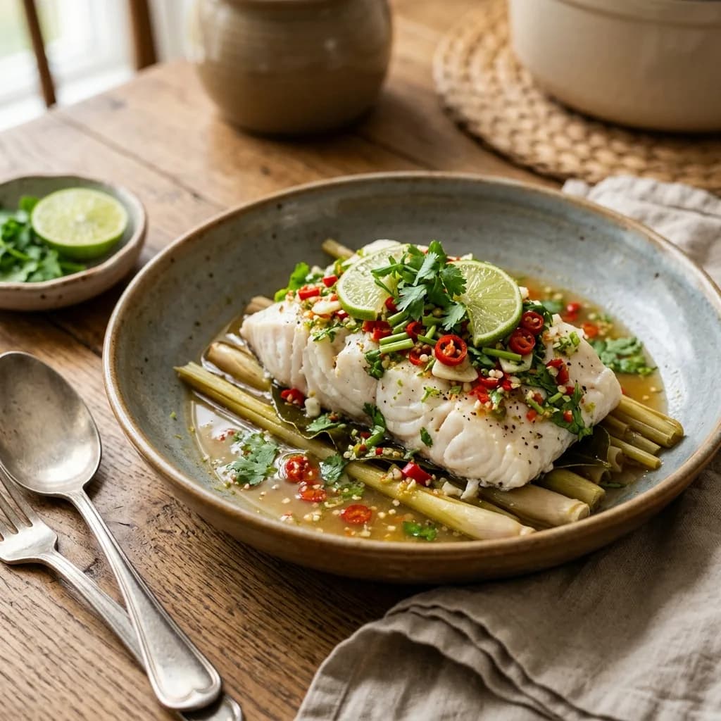 Recipe cover: Thai Lemongrass Halibut Steamed With Lime Chili Sauce