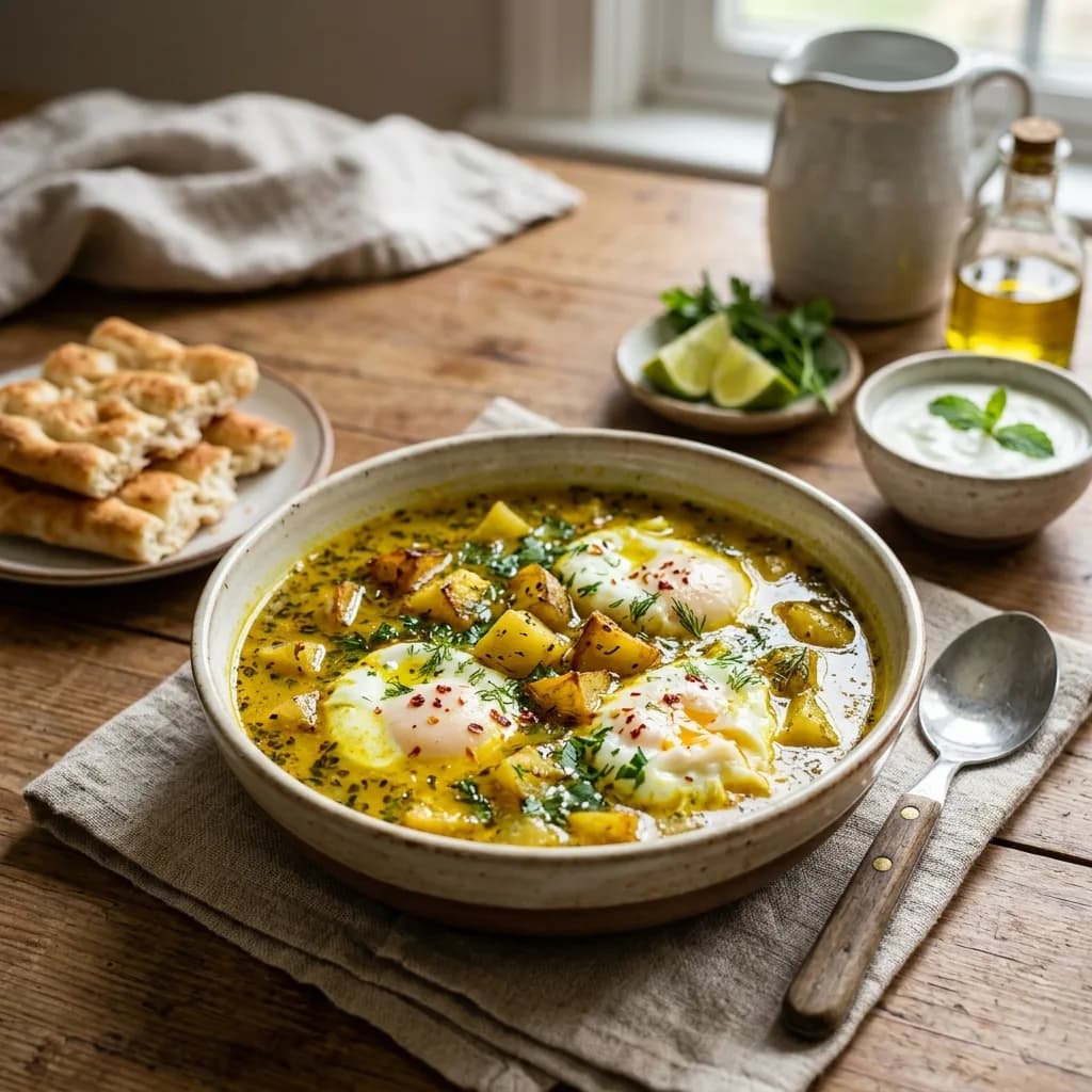 Recipe cover: Iranian Fenugreek And Potato Egg Soup