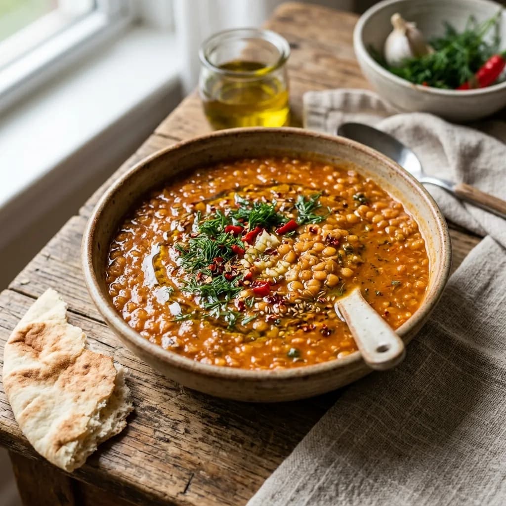 Recipe cover: Gazan Spicy Garlic And Dill Red Lentil Stew